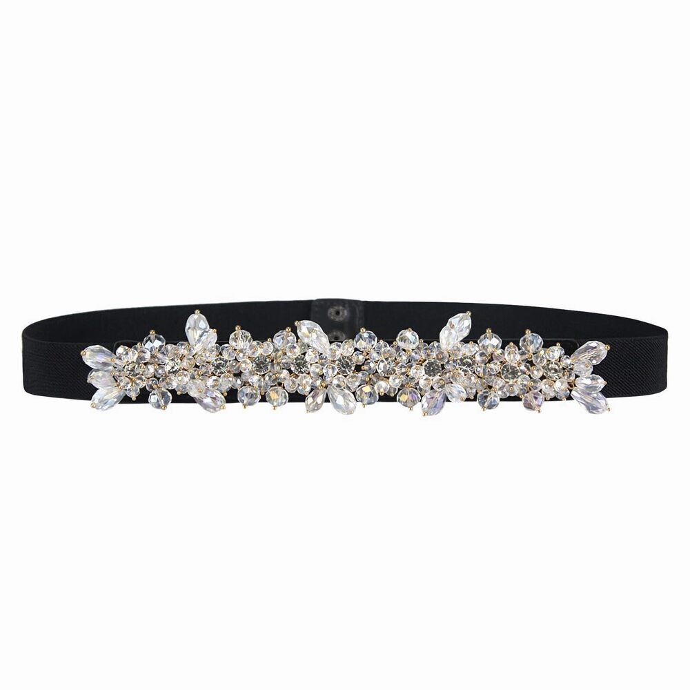 5270 Rhinestone Stretchy Belt Beaded Bling Waist Belt for Party Dress